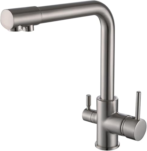 Wmmner Multifunktionale Küchenarmaturr Filterhahn - Drehbarer Doppelgriffhahn Für Trinkwasser Küchenspüle Haushaltsgebrauch (Chrom-Finish)/Gebürstet von Wmmner