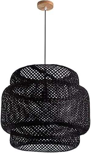 Wmmner Natürlicher Korb-Kronleuchter, Beigefarbener Rattan-Korb-Lampenschirm, Boho-Stil, Mehrschichtige Handgefertigte Käfig-Pendelleuchte – Hohle Gewebte Deckenhängeleuchte, Kronleuchter/Dunkel/50Cm/ von Wmmner