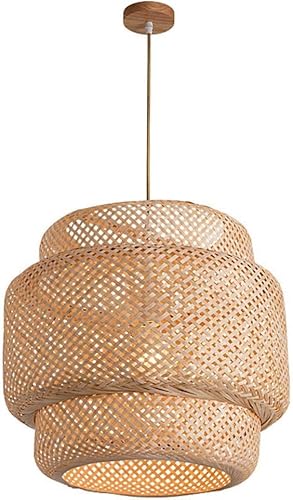 Wmmner Natürlicher Korb-Kronleuchter, Beigefarbener Rattan-Korb-Lampenschirm, Boho-Stil, Mehrschichtige Handgefertigte Käfig-Pendelleuchte – Hohle Gewebte Deckenhängeleuchte, Kronleuchter/Beige/30Cm/1 von Wmmner