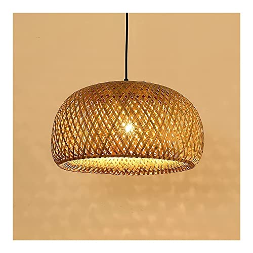 Wmmner Pendelleuchte, Kuppel Bambus Vorhang Hängelampe Retro Käfig Kronleuchter Licht, Verstellbares Seil Licht Kit Asiatisch Beige Gewebte Deckenleuchte Für Esszimmer (38 cm * 20 Cm)/Eine Farbe/38Cm* von Wmmner
