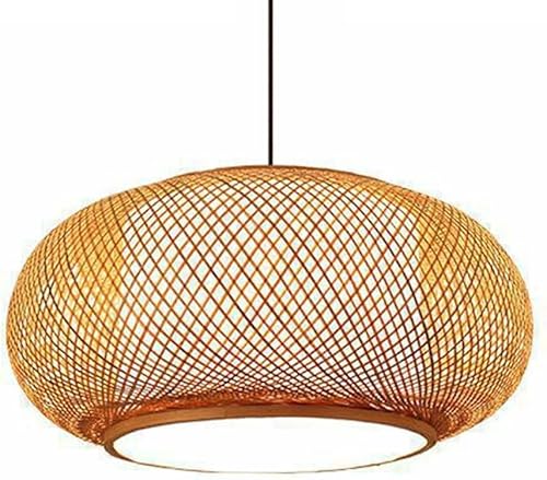Wmmner Pendelleuchte Im Chinesischen Stil Rattan-Korb-Pendelleuchte Natürliche Korbgeflecht-Handarbeit Käfig-Kronleuchter 1Er-Pack Hängeleuchten Für Die Küche, Kronleuchter/40 cm von Wmmner