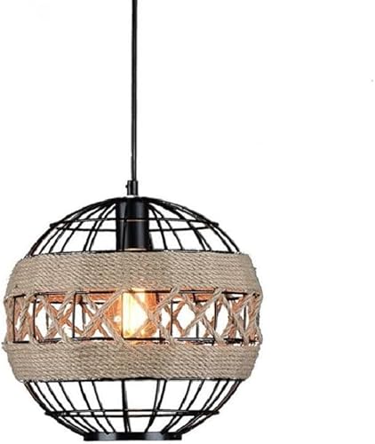 Wmmner Pendelleuchte Industriekronleuchter Schwarzer Metallkäfig Mit Hanfseil Hängeleuchte 59.1 "Einstellbares Seil Hängende Deckenleuchte Für Kücheninsel Bauernhaus Cafés von Wmmner