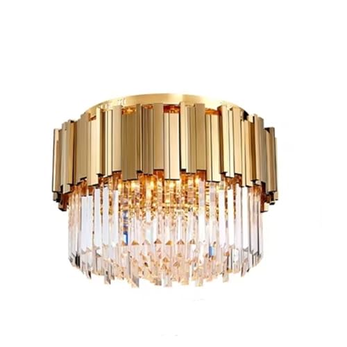 Wmmner Postmoderner Led-Kronleuchter Aus Edelstahl Und Kristall Mit Goldenem Glanz, Hängeleuchte Für Den Eingangsbereich, Modern/Warmweiß/120 cm von Wmmner