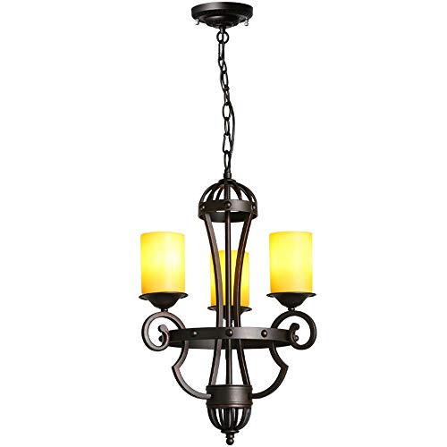 Wmmner Retro Drei-Kopf-Kerzen-Deckenlampe, Klassischer Garten Schmiedeeisen Antiker Kerzenhalter Kronleuchter Glas Lampenschirm, Esszimmer Dekoration Hängelampen Unterputzleuchte/Weißes Licht von Wmmner