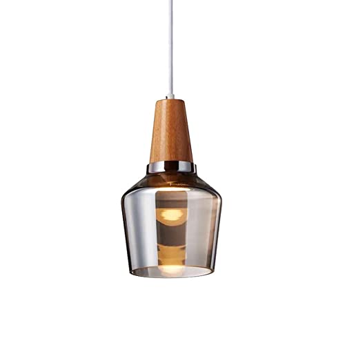 Wmmner Retro Glas Pendelleuchte Holz Hängelampe Für Kücheninsel, Bauernhaus Mini Chaner Deckenleuchte, Esstisch Schlafzimmer Nachttisch Dekor Hängelampen Ulz 000793 Industrielle Pendelleuchte Loft Vin von Wmmner
