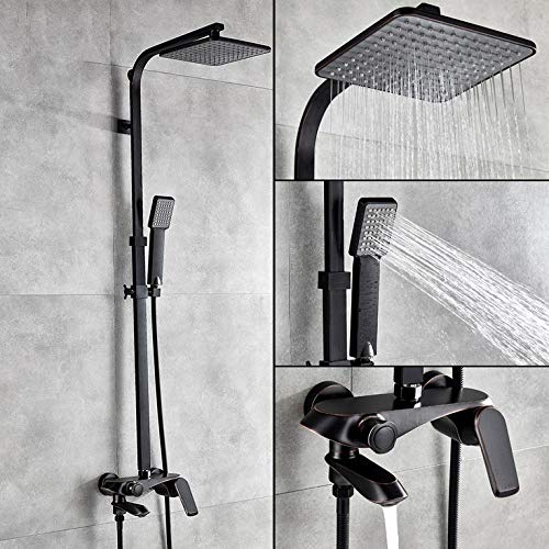 Wmmner Schwarz Bronze Badewanne Dusche Set Mischbatterie 8 Zoll Regen Duschkopf Mit Handbrause Badewanne Auslauf An Der Wand Montiert Heiß Kalt, von Wmmner