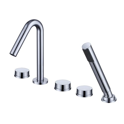 Wmmner Schwarzer 5-Loch-Badewannenarmatur Mit Ausziehbarer Handbrause Doppelhebelsteuerung Elegantes Design Langlebige Konstruktion Perfekt Für Moderne Badezimmer/Chrom von Wmmner