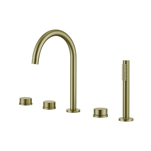 Wmmner Schwarzer 5-Loch-Badewannenarmatur Mit Ausziehbarer Handbrause Doppelhebelsteuerung Elegantes Design Langlebige Konstruktion Perfekt Für Moderne Badezimmer/Gebürstetes Gold von Wmmner