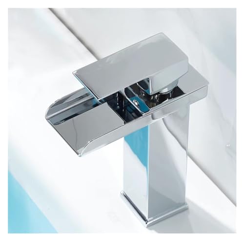 Wmmner Schwarzer Wasserfall Badezimmer Waschbecken Wasserhahn Quadratischer Waschtisch Waschbecken Mixer Heiß & Kalt Lavotory Wasserhahn Einhand-Mixer Chrom Gold,/Chrom/Short von Wmmner