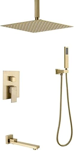 Wmmner Set Dual-Function Mixer Gebürstetes Gold Badezimmer Regenfall Kit 10 In Quadratische Duschköpfe, Deckenhalterung-A/Drei Funktionen/a Wmmner Set Dual-Function Mixer Gebürstetes Gold Badezimmer Regenfall Kit 10 In Quadratische Duschköpfe, Deckenhalterung-A/Drei Funktionen/a von Wmmner