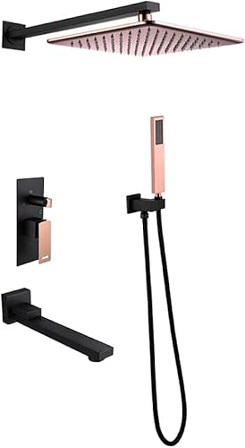 Wmmner Shower Set 3-Function Shower System 10 In Mixer Shower Kit Square Bathroom Rainfall Shower Kit Ceiling Mount-Rose Gold-A/Rose Goldb/a Wmmner Shower Set 3-Function Shower System 10 In Mixer Shower Kit Square Bathroom Rainfall Shower Kit Ceiling Mount-Rose Gold-A/Rose Goldb/a von Wmmner