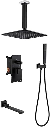 Wmmner Shower Set 3-Function Shower System 10 In Mixer Shower Kit Square Bathroom Rainfall Shower Kit Ceiling Mount-Rose Gold-A/Schwarz/a von Wmmner