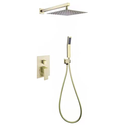 Wmmner Shower System, Wall Mounted Shower Faucet Set 2 In 1 Handheld And Rain Shower Head For Bathroom, Stainless Steel High Pressure Shower Head Hand Held Spray Shower/Gold/12 Zoll von Wmmner