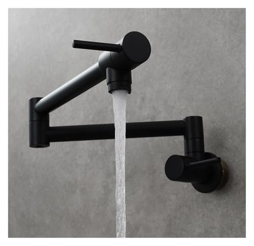 Wmmner Spüle Wasserhahn, Nickel Schwarz Gold Messing Topf Montiert Wand Küche Einzelkühlung, Loch Klapp Wasserhahn Für Küche, Bad (Matt Schwarz Typ B)/Mattschwarz Typ a/a von Wmmner