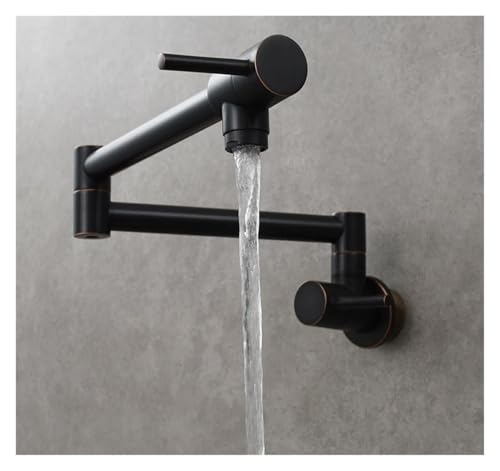 Wmmner Spüle Wasserhahn, Nickel Schwarz Gold Messing Topf Montiert Wand Küche Einzelkühlung, Loch Klapp Wasserhahn Für Küche, Bad (Matt Schwarz Typ B)/Orb Typ a/a von Wmmner