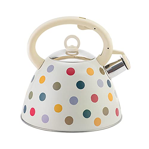 Wmmner Teekessel, Heavy Duty Whistlend Teekessel Teekanne Mit Griff Bpa-Freies Heißes Wasser Schnell Zum Kochen Geeignet Für 1-6 Personen (3L, Polka Dot Style) von Wmmner