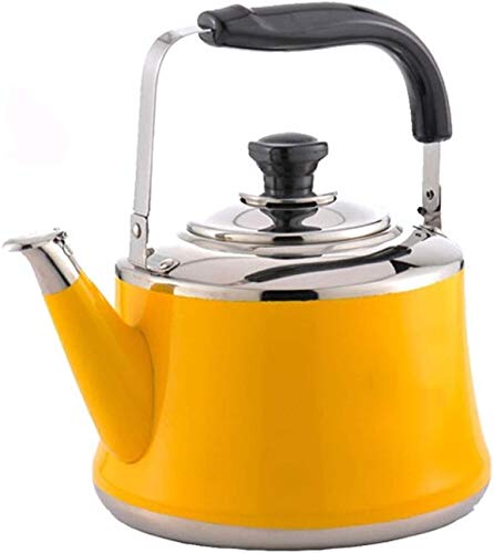 Wmmner Teekessel Herdplatte Edelstahl Pfeife Tee Wasserkocher Ergonomische Wärme-Griff Große Kapazität Herd Top Teekanne Zitrone Gelb (5L) von Wmmner