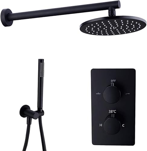 Wmmner Thermostatische Schwarze Wand Aus Messing Mduschset Mit 8-12 Zoll Badezimmer Regendusche Wasserhahn Set Und Mit Handbrause, Luxus-Duse-Set, 10 Zoll/a/12 Zoll Ulz 000252 10 Zoll 3 Wege a Wmmner Thermostatische Schwarze Wand Aus Messing Mduschset Mit 8-12 Zoll Badezimmer Regendusche Wasserhahn Set Und Mit Handbrause, Luxus-Duse-Set, 10 Zoll/a/12 Zoll Ulz 000252 10 Zoll 3 Wege a von Wmmner