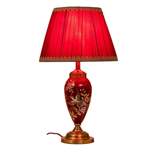 Wmmner Tischleuchte Nachttischlampe Keramik-Tischlampe Handbemalte Blumen Und Vögel In Goldglasur Metallfuß Stoffschirm Für Schlafzimmer Büro-Tischlampen Tischlampen Für Schlafzimmer (C, Dimmer-Schalt von Wmmner