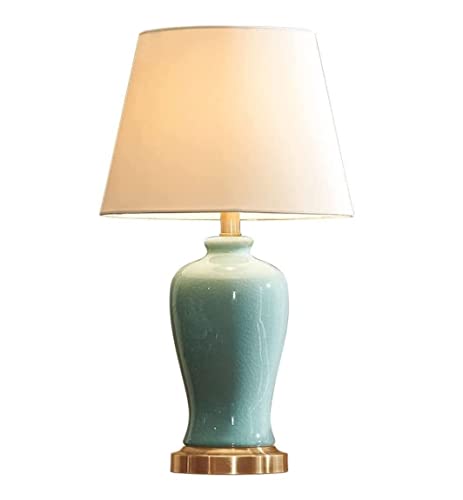 Wmmner Tischleuchte Nachttischlampe Traditionelle Crack-Keramik-Säulen-Tischlampe Nachttischlampen Nachttischlampen Mit Weißem Schirm Tischlampen Für Schlafzimmer (Fernbedienung, 38 * 68 Cm)/Fernbedie von Wmmner