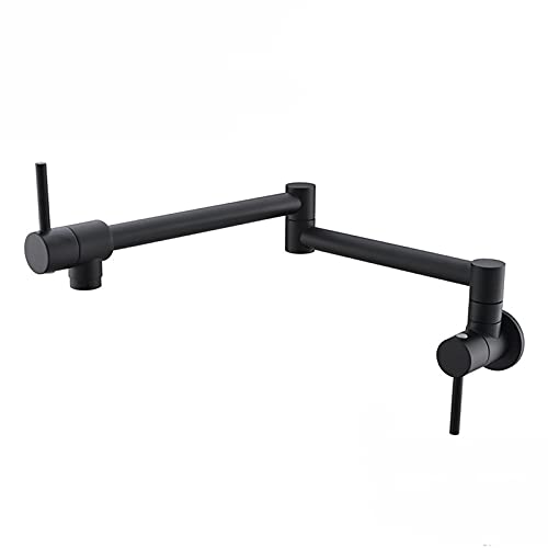 Wmmner Topf Filler Wasserhahn Wandmontierter Faltbarer Küchenhahn Einzelkalter Einzelloch Küchenspüle Wasserhahn Massives Messing Doppelgelenk Schwenkarm Küchenarmatur Doppelgriff, Gold (Cromo) (Nero) von Wmmner