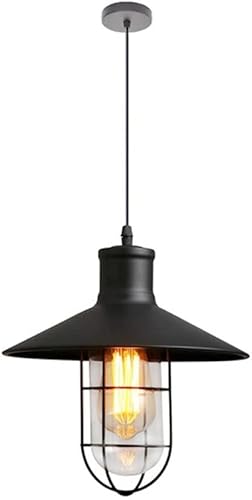 Wmmner V-Intage Industrial Style Pendelleuchte Kücheninsel Pendelleuchte Mattschwarz Eisenkäfig Und Mundgeblasener Glasschirm Hängelampe Verstellbares Kabel von Wmmner