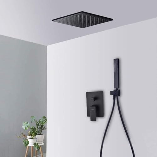 Wmmner Verdeckt Schwarz Mit Schlauch 10 Regendusche Mixer Set, Rainfall Duschkopf Quadrat Kupfer Für Badezimmer-C_10 In/a/8 In Wmmner Verdeckt Schwarz Mit Schlauch 10 Regendusche Mixer Set, Rainfall Duschkopf Quadrat Kupfer Für Badezimmer-C_10 In/a/8 In von Wmmner