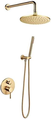Wmmner Verdeckter Wandmontierter Gebürsteter Goldhahn Mit 8-12" Rundem Messing-Top-Spray-Regen-Duschkopf Und Handheld-Luxus-Duse-Set, 12 Zoll/a/10 Zoll Wmmner Verdeckter Wandmontierter Gebürsteter Goldhahn Mit 8-12" Rundem Messing-Top-Spray-Regen-Duschkopf Und Handheld-Luxus-Duse-Set, 12 Zoll/a/10 Zoll von Wmmner