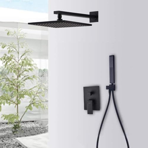 Wmmner Verdecktes Schwarz Mit Schlauch 12 Regendusche Mixer Set, Regenduschen Kopf Quadrat Kupfer Für Badezimmer-C_12 In/C/10 In Wmmner Verdecktes Schwarz Mit Schlauch 12 Regendusche Mixer Set, Regenduschen Kopf Quadrat Kupfer Für Badezimmer-C_12 In/C/10 In von Wmmner