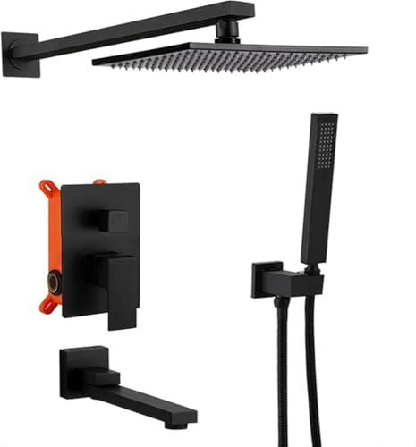 Wmmner Verdecktes Schwarz Mit Schlauch 12 Regendusche Mixer Set, Regenduschen Kopf Quadrat Kupfer Für Badezimmer-C_12 In/D/10 In Wmmner Verdecktes Schwarz Mit Schlauch 12 Regendusche Mixer Set, Regenduschen Kopf Quadrat Kupfer Für Badezimmer-C_12 In/D/10 In von Wmmner