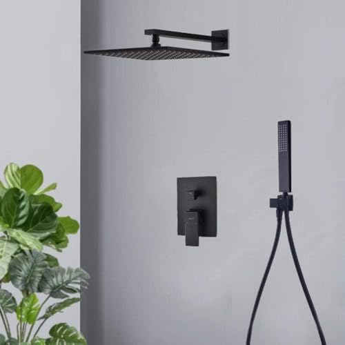 Wmmner Verdecktes Schwarz Mit Schlauch 12 Regenköpfe Quadratische Druckerhöhung Duschkopf Mixer Set Für Duschraum-C_12 In Ulz 000635 Verdecktetatduscheset Graues Duschset Dual-Funktions-Regenduschensy von Wmmner