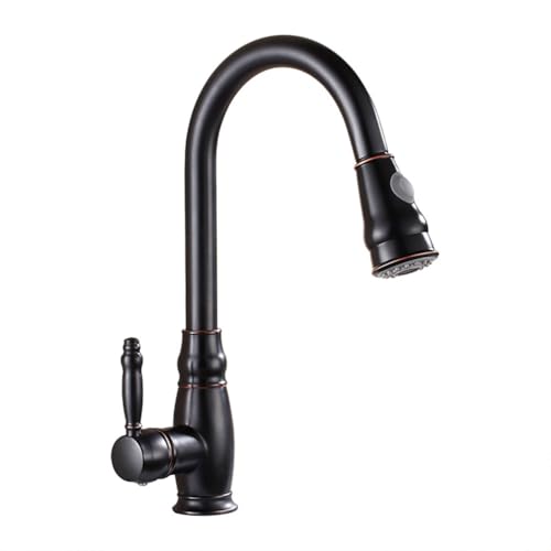 Wmmner Vintage Brass Kitchen Faucetpull Down Sprayer 360° Swivel Retro Style Single Handle Mixer Tap High Arc Kitchen Sink Faucet With 2 Spray Modes Black Fi von Wmmner