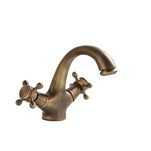 Wmmner Vintage Brass Kitchen Sink Mixer Tap Antique Dual Handle Faucet For Bathroom & Kitchen Deck Mounted Hot & Cold Water Tap Retro Style Basin Faucet von Wmmner