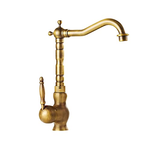 Wmmner Vintage Messing Küchenspüle Wasserhahn Retro Badezimmer Waschbecken Wasserhahn 1Loch Kompatibel Antik Stil Klassisches Vintage Design Langlebig & Elegant Wohnkultur (Antik von Wmmner