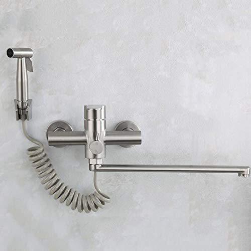 Wmmner Wall Mount Kitchen Sink Taps Brushed With Spray Gun Bathroom Multifunctional Faucet Hot And Cold 360° Rotatable Kitchen Mixer Tap von Wmmner