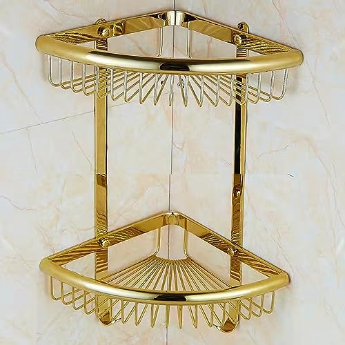 Wmmner Wall-Mounted Three-Tiered Mesh Basket Storage Shelf With Hooks - Space-Saving Organizer For Bathroom, Kitchen, Or Corner Use - Ideal For Clutter-Free Living/Gold Überbackene Doppelschicht Mit Wmmner Wall-Mounted Three-Tiered Mesh Basket Storage Shelf With Hooks - Space-Saving Organizer For Bathroom, Kitchen, Or Corner Use - Ideal For Clutter-Free Living/Gold Überbackene Doppelschicht Mit von Wmmner