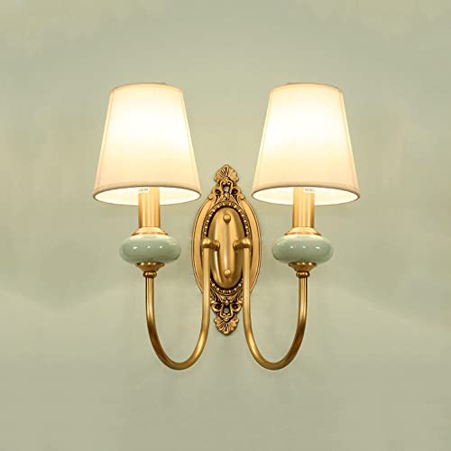 Wmmner Wandleuchte, Stoff-Wandleuchten V-Intage Dekor-Wandleuchte, Wandleuchte Im Landhausstil Kupfer Lampenkörper Wandleuchte Für Schlafzimmer Flur Wohnzimmer Arbeitszimmer Wandleuchten (A)/B von Wmmner