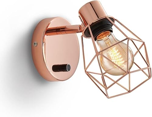 Wmmner Wandleuchte, Wandleuchte, Metallkorb, Käfig-Wandleuchter mit dimmbarem Schalter, moderne Wandlaternenfassung, nordische Innendekoration, Wandlampe, Golfball-Glühbirne aus der Mitte des von Wmmner