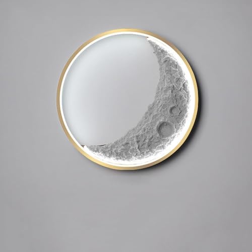 Wmmner Wandleuchte Dimmbare Mond-Wandleuchte Simulation Mond-Wandleuchte Rund Beleuchtung Dekor Wandleuchte Kompatibel Mit Schlafzimmer Nachttisch Wohnzimmer, Deckenleuchte/Gold/60 cm von Wmmner