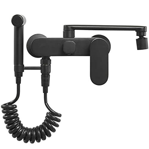 Wmmner Wandmontierter Küchenhahnmit Spritzpistole Heißes Und Kaltes Wasser Swivel Double Hole Küchenarmaturen Schwarz-30Cm von Wmmner