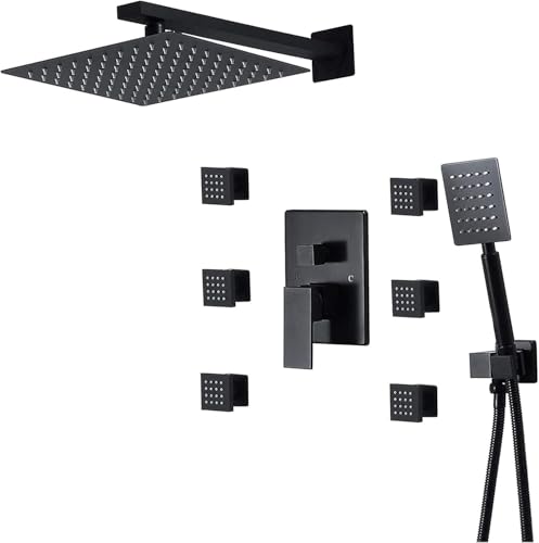 Wmmner Wandmontiertes System, Zoll Regenkopf Mit Hand 6 Körpersprühdüsen, 3-Funktions-Regenmischer-Duset, Chrom/Schwarzer/a Wmmner Wandmontiertes System, Zoll Regenkopf Mit Hand 6 Körpersprühdüsen, 3-Funktions-Regenmischer-Duset, Chrom/Schwarzer/a von Wmmner