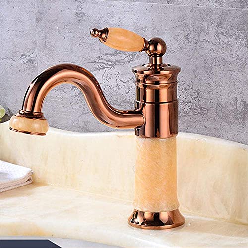 Wmmner Waschbecken Wasserhähne, Wasserhahn Copper Ancient Jade Edge Kurzer Badezimmerhahn Küchenhahn Wasserhahn Topf Kaltwassermischer Single Handle/Jet Black/Topas Roségold/a von Wmmner