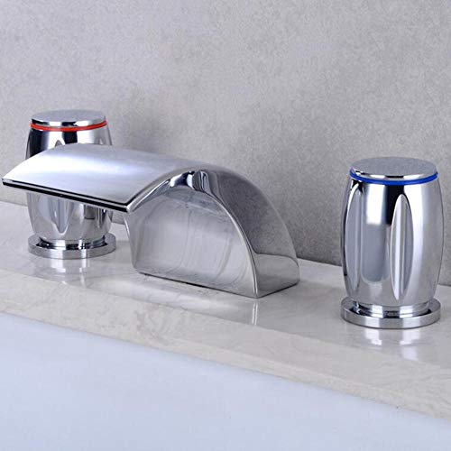 Wmmner Waschbecken Wasserhahn 3 Loch Wasserfall Heiß Und Kalt Water Split Typ Dreiteiliger Anzug Badezimmerschrank Wasserhahn-Golden (Gebürstet)/Nero von Wmmner