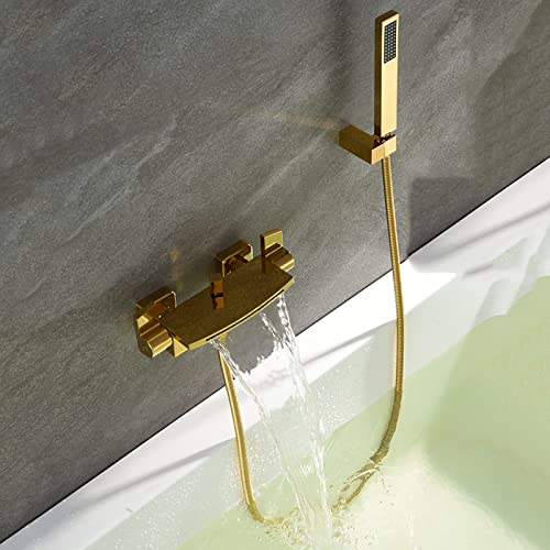 Wmmner Wasserhahn Badewanne Mit Handbrause Messing Wasser Heiße Und Kalte Wasserfall Badewanne Dusche Wasserhahn,/Gold/a von Wmmner