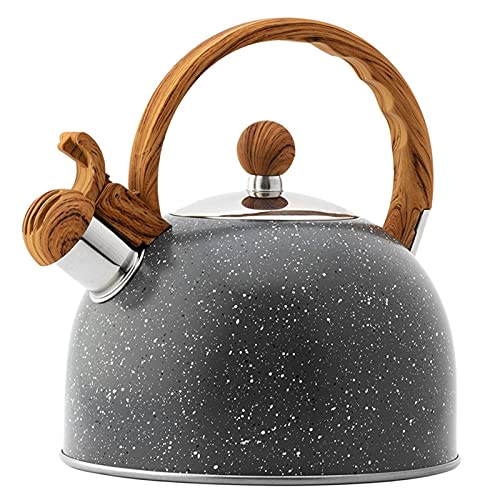Wmmner Whistling Kettle Stovetop 2,5 Liter Edelstahl Teekanne Mit Lauter Pfeife Anti-Rost Und Anti-Heat Holzgriff Für Kaffee, Milch Etc, Gas Elektrisch Anwendbar (2.5L) von Wmmner