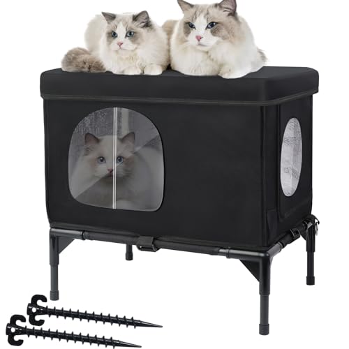 Katzenhaus für draußen, wetterfest, isoliert, wilde Katzenhäuser für Katzen mit gemütlichem Kissen, erhöhter Katzenschutz für den Außenbereich, ausgestattet mit Fluchttür, Außenkatzenhaus für Katzenhaus für draußen, wetterfest, isoliert, wilde Katzenhäuser für Katzen mit gemütlichem Kissen, erhöhter Katzenschutz für den Außenbereich, ausgestattet mit Fluchttür, Außenkatzenhaus für von Wn's Day