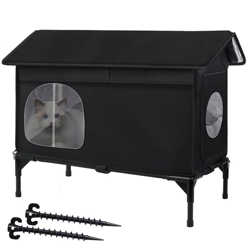 Wetterfeste Feral-Katzenhäuser für Outdoor-Katzen, isoliertes Katzenhaus mit gemütlichem Kissen, erhöhter Outdoor-Katzenunterstand, ausgestattet mit Fluchttür, Außenkatzenhaus für streunende Katzen Wetterfeste Feral-Katzenhäuser für Outdoor-Katzen, isoliertes Katzenhaus mit gemütlichem Kissen, erhöhter Outdoor-Katzenunterstand, ausgestattet mit Fluchttür, Außenkatzenhaus für streunende Katzen von Wn's Day