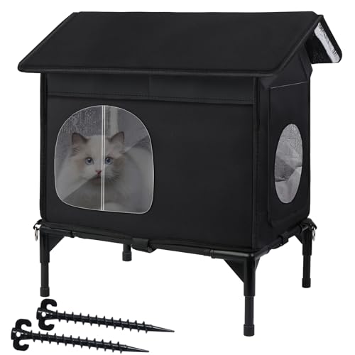 Wetterfeste Feral-Katzenhäuser für Outdoor-Katzen, isoliertes Katzenhaus mit gemütlichem Kissen, erhöhter Outdoor-Katzenunterstand, ausgestattet mit Fluchttür, Außenkatzenhaus für streunende Katzen Wetterfeste Feral-Katzenhäuser für Outdoor-Katzen, isoliertes Katzenhaus mit gemütlichem Kissen, erhöhter Outdoor-Katzenunterstand, ausgestattet mit Fluchttür, Außenkatzenhaus für streunende Katzen von Wn's Day