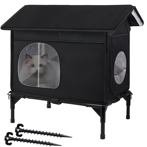 Wetterfeste Feral-Katzenhäuser für Outdoor-Katzen, isoliertes Katzenhaus mit gemütlichem Kissen, erhöhter Outdoor-Katzenunterstand, ausgestattet mit Fluchttür, Außenkatzenhaus für streunende Katzen Wetterfeste Feral-Katzenhäuser für Outdoor-Katzen, isoliertes Katzenhaus mit gemütlichem Kissen, erhöhter Outdoor-Katzenunterstand, ausgestattet mit Fluchttür, Außenkatzenhaus für streunende Katzen von Wn's Day