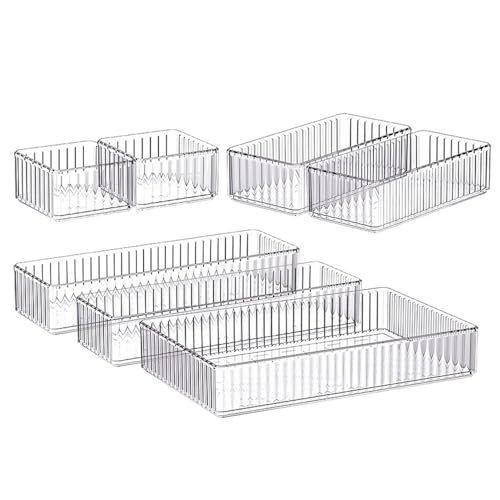 Wnddle 7 Stücke Schubladeneinsatz Schubladen Organizer, Schminktisch Ordnungssystem, Klar Kunststoff Küchen Organizer, Schubladen Ordnungssystem für Schreibtisch, Büro, Küchen, Bad von Wnddle